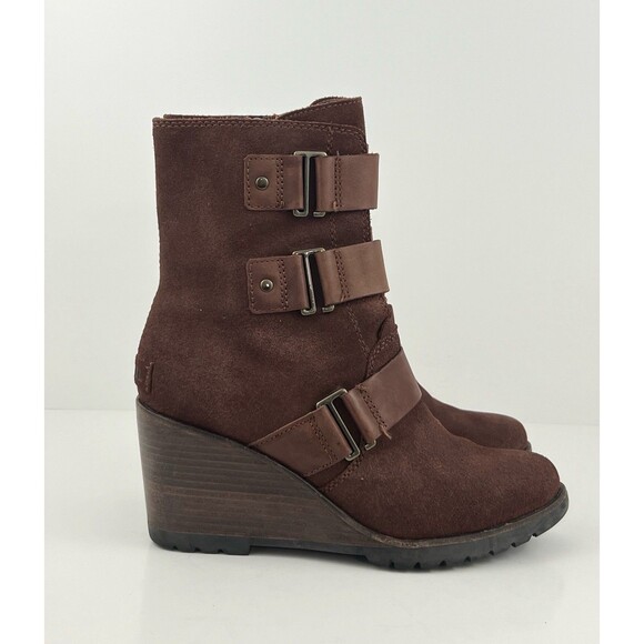 Sorel After Hours Brown Suede Wedge Booties Women’s Ankle Heel Boots Size 8.5 - Picture 4 of 11